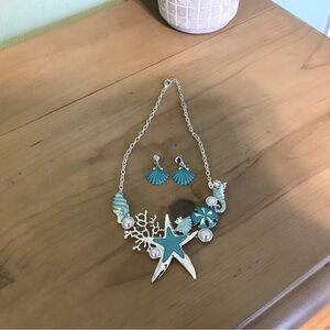 Starfish and Seashell Necklace with Earrings